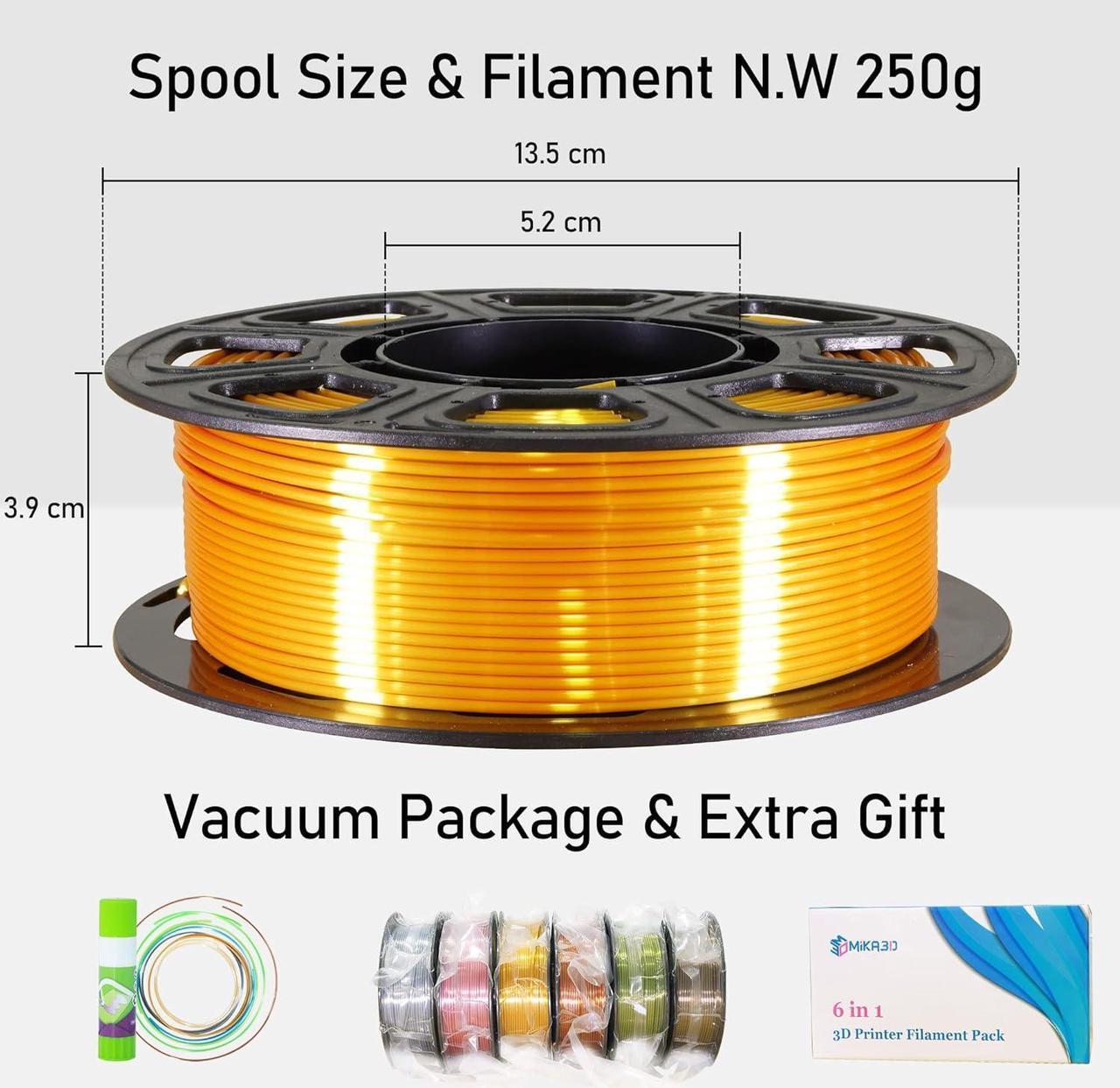 Alt view image 7 of 7 - 1.75mm Silk PLA Filament 6 in 1 Bundle Pack, 6 Metallic Shiny Colors: Gold/Silver/Copper/Bronze/Coffee Gold/Rose Gold, Each Spool 250g, 6 Spools Packed, Total 1.5Kg 3D Printing Material