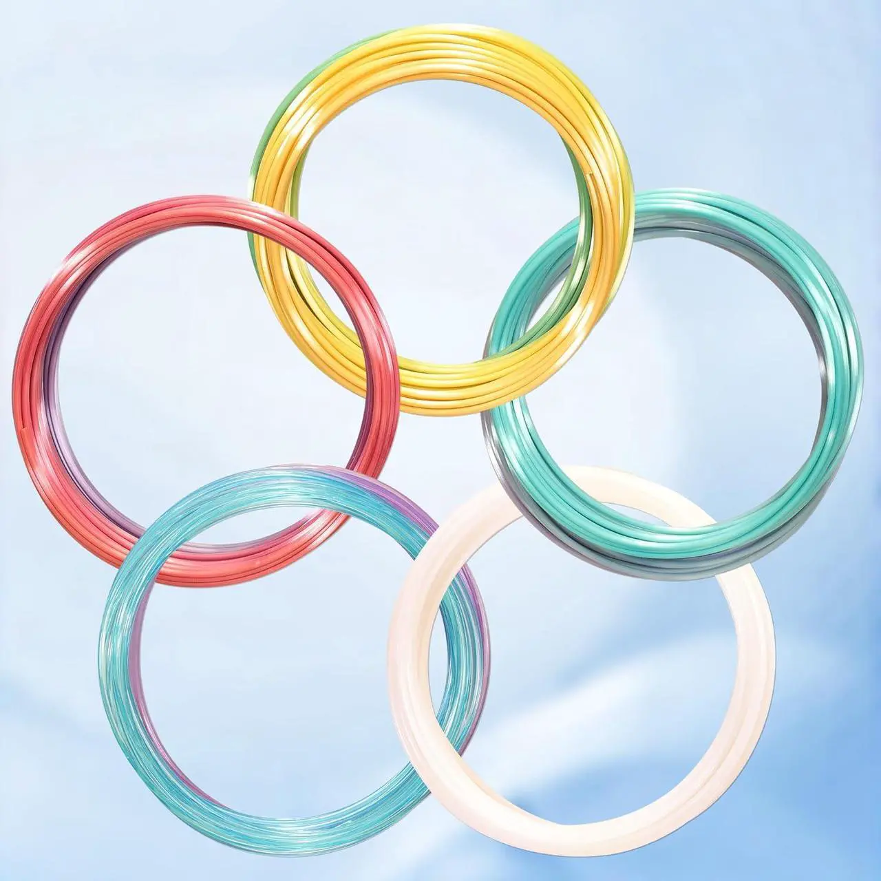 Alt view image 2 of 4 - 5 Colors 3D Printing Pen Filament Refill, Each 10m, One Glowing in Dark PLA, One Clear Rainbow PLA, 3 Different Color Silk Rainbow PLA, Total 50m 3D Printer Filament Sample Pack