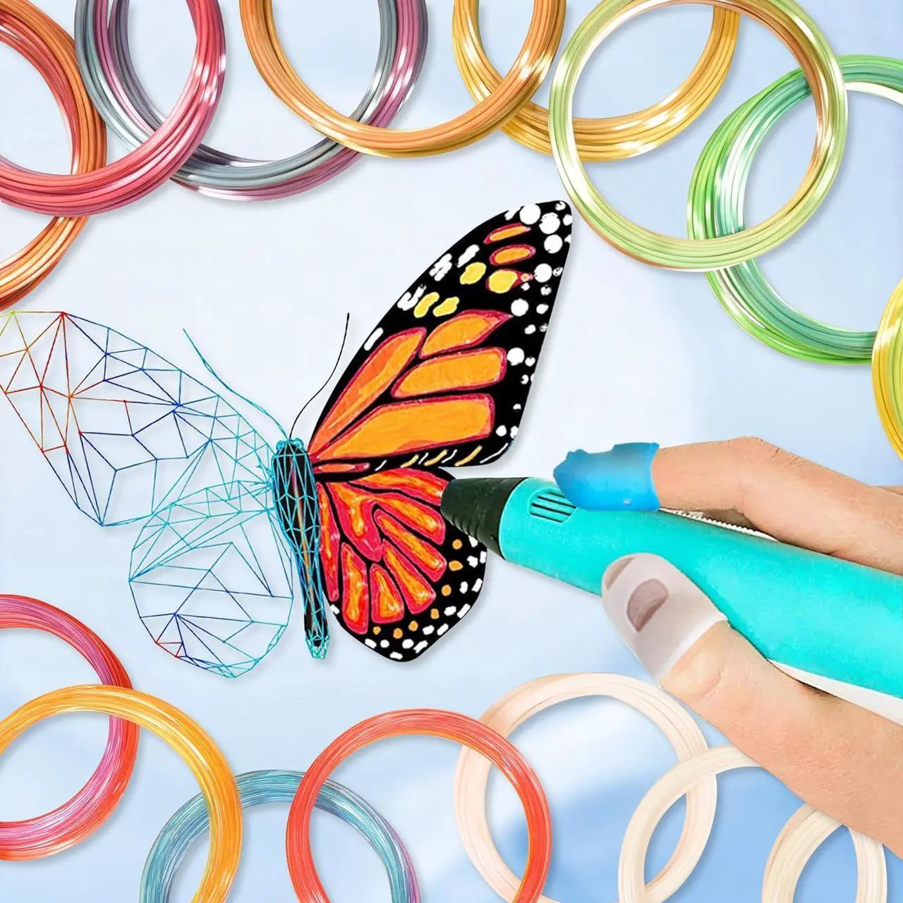 Alt view image 4 of 4 - 5 Colors 3D Printing Pen Filament Refill, Each 10m, One Glowing in Dark PLA, One Clear Rainbow PLA, 3 Different Color Silk Rainbow PLA, Total 50m 3D Printer Filament Sample Pack