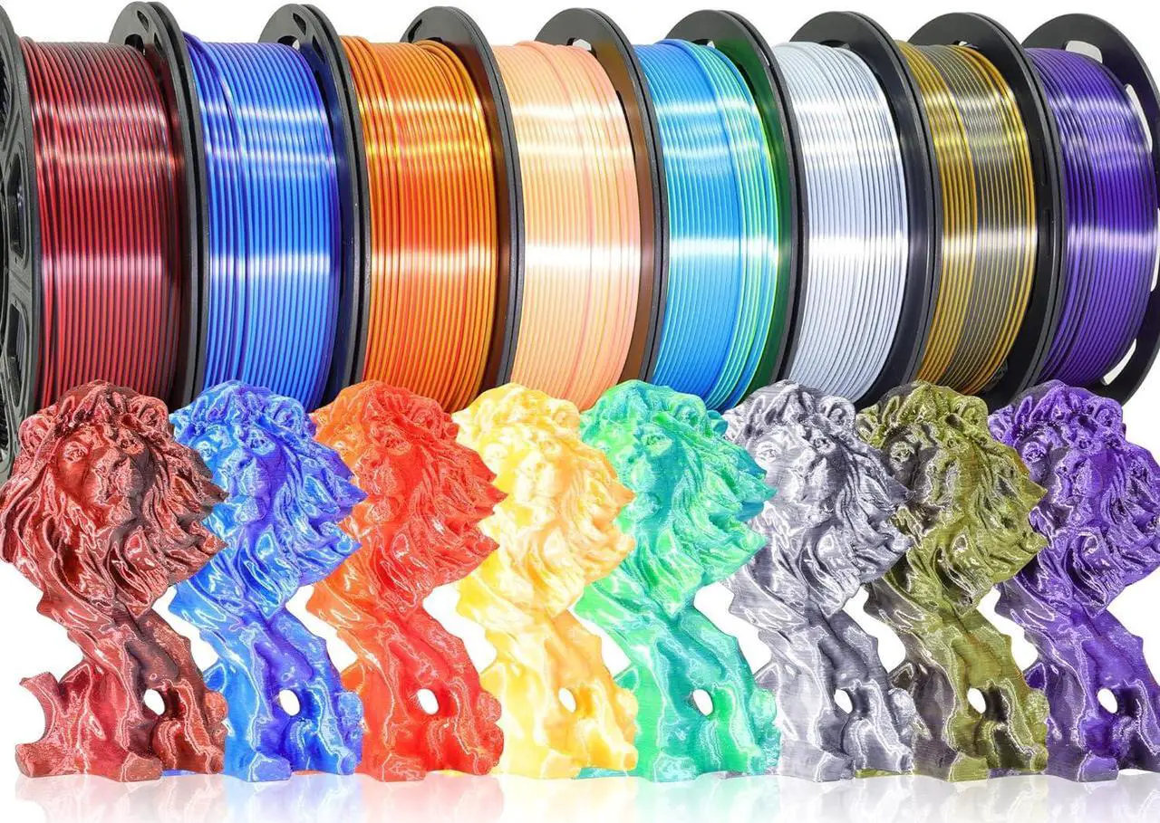 Main image of 8 Spools Dual Color Silk PLA 3D Printer Filament Bundle, Silk White/Black, Red/Black, Gold/Black, Purple/Black, Purple/Blue, Red/Gold, Green/Blue, Yellow/Pink, 1.75mm Bicolor Silk PLA 250gX8