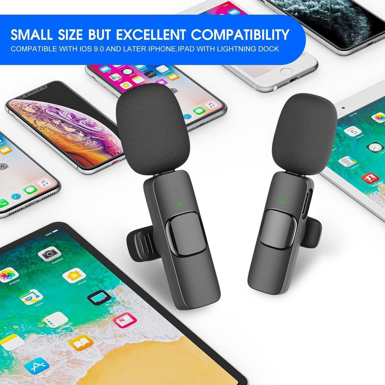 Alt view image 5 of 7 - 2 Pack Wireless Lavalier Microphone for iPhone iPad, Lapel Mics Plug-Play 2.4G Ultra-Low Delay Built-in Noise Reduction Chip 8H Working Time for Video Recording Interview Podcast Vlog YouTube