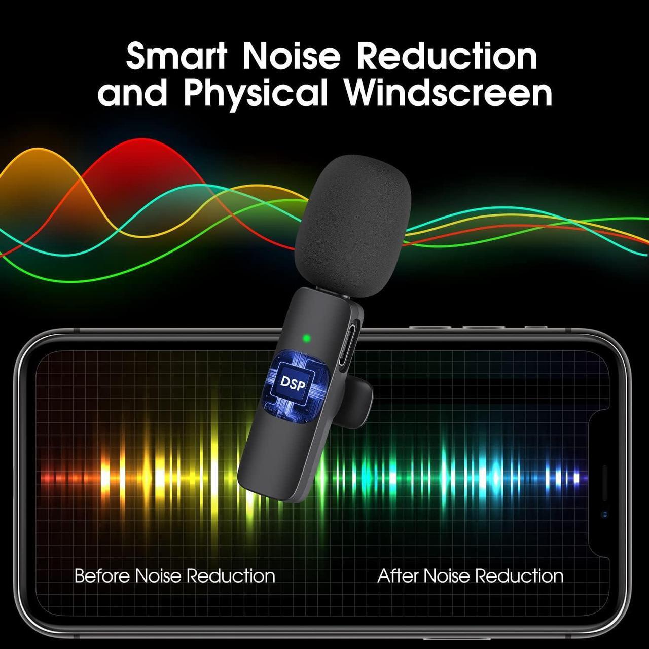 Alt view image 2 of 7 - 2 Pack Wireless Lavalier Microphone for iPhone iPad, Lapel Mics Plug-Play 2.4G Ultra-Low Delay Built-in Noise Reduction Chip 8H Working Time for Video Recording Interview Podcast Vlog YouTube