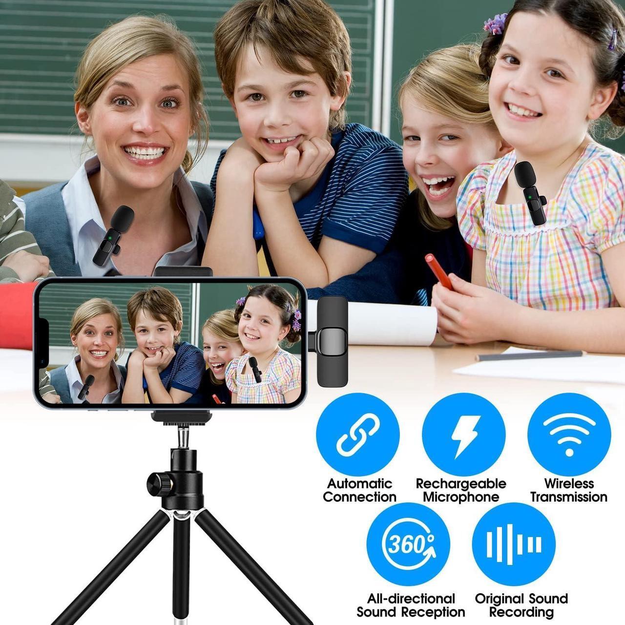 Alt view image 4 of 7 - 2 Pack Wireless Lavalier Microphone for iPhone iPad, Lapel Mics Plug-Play 2.4G Ultra-Low Delay Built-in Noise Reduction Chip 8H Working Time for Video Recording Interview Podcast Vlog YouTube