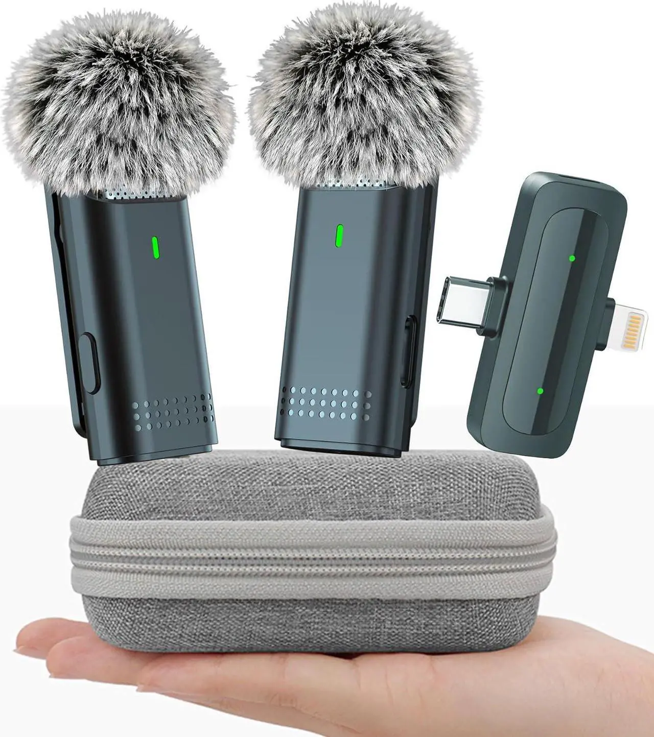 Main image of 2 Pack Wireless Microphone for iPhone USB C Lav Mic for iPhone 15 Android Phone Video Recording Noise Cancelling Lapel Lavalier Microphone Live Stream Podcast (USB C & Lightning Plug)
