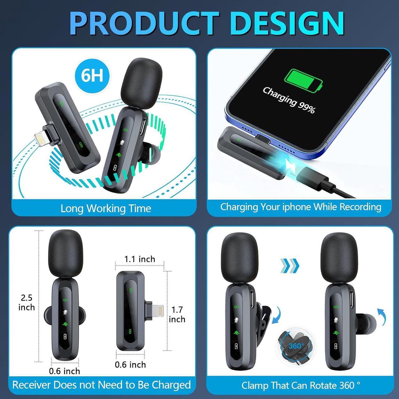 Alt view image 5 of 7 - Wireless Lavalier Microphone for iPhone iPad, 2pcs Mini Microphone Plug-Play for Video Recording, Clip on Lapel Mics for Interview, Podcast, Tiktok, Vlog, YouTube