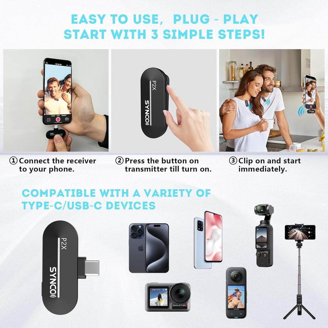 Alt view image 7 of 7 - 2 Mics Wireless Lavalier Microphone, USB-C Wireless Microphones for iPhone 15, Andriod Phone, P2XT Professional Lapel Mics for Tiktok, YouTube, Streaming, Vlog Video Recording, Type-C Devices