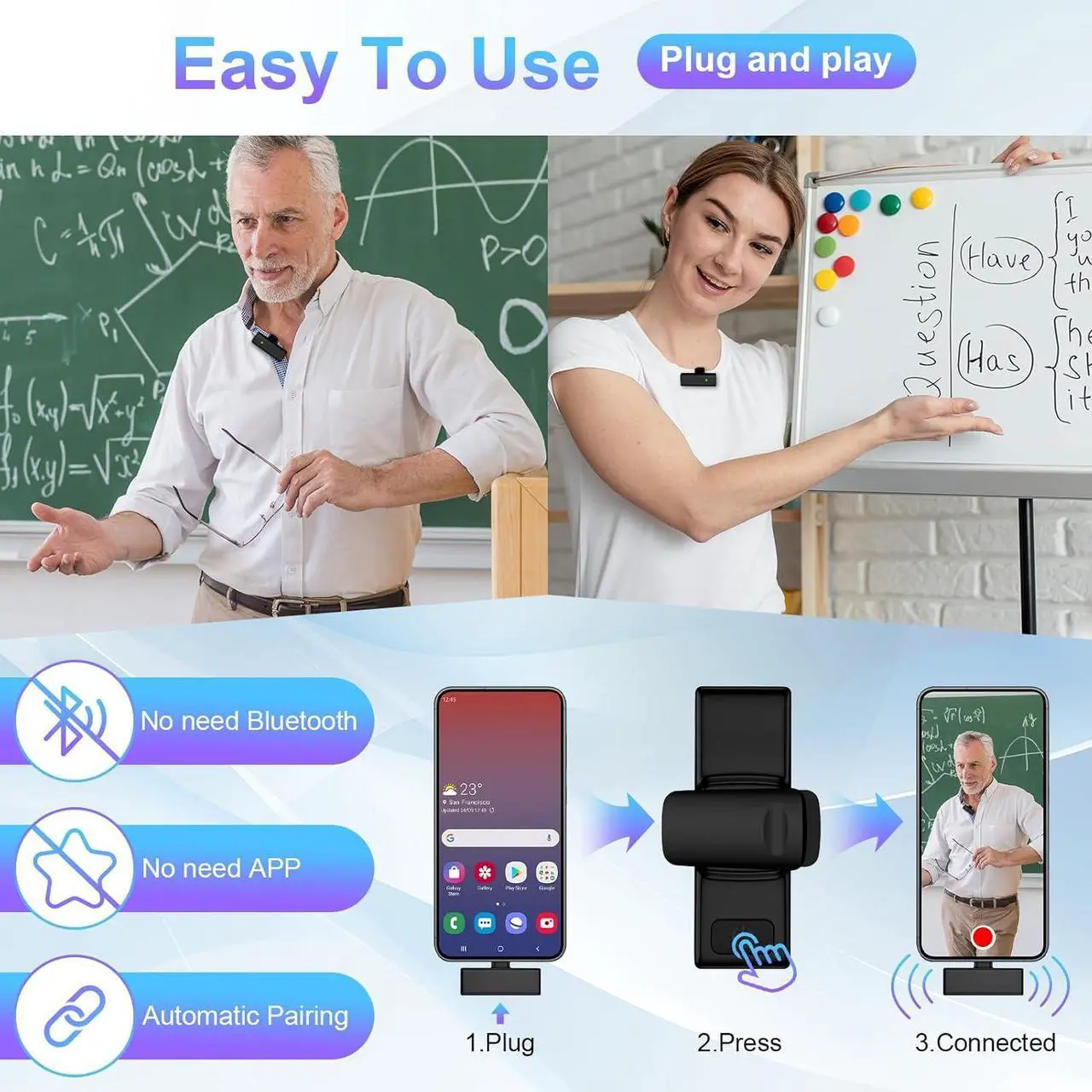 Alt view image 5 of 7 - Lavalier Microphone USB C Wireless Lav Mic for Android USB C Smartphone, Mini Lapel Type C Microphone Cordless Omnidirectional Condenser Recording Mic for Samsung iPhone 15 Video Vlog YouTube TikTok