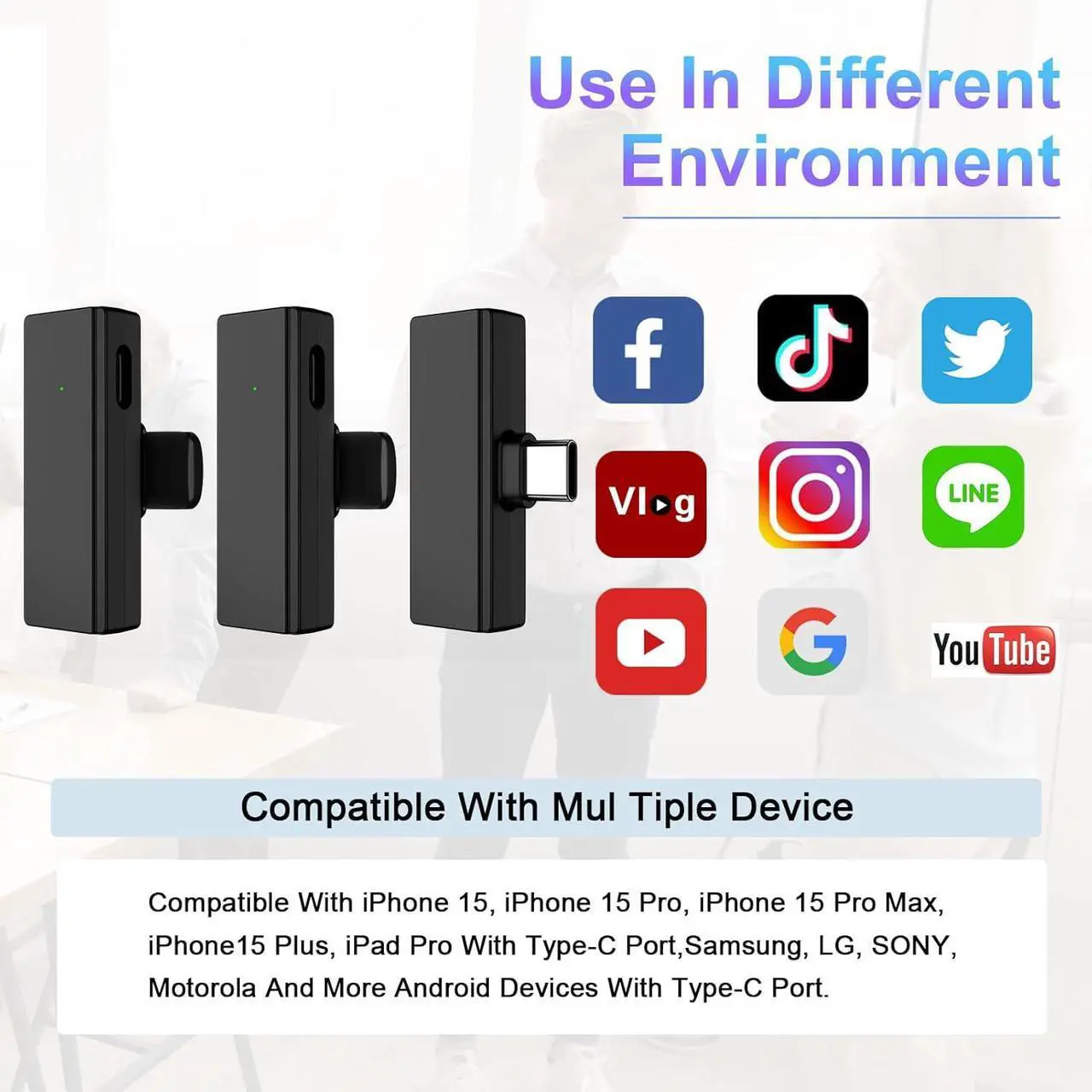 Alt view image 7 of 7 - Lavalier Microphone USB C Wireless Lav Mic for Android USB C Smartphone, Mini Lapel Type C Microphone Cordless Omnidirectional Condenser Recording Mic for Samsung iPhone 15 Video Vlog YouTube TikTok