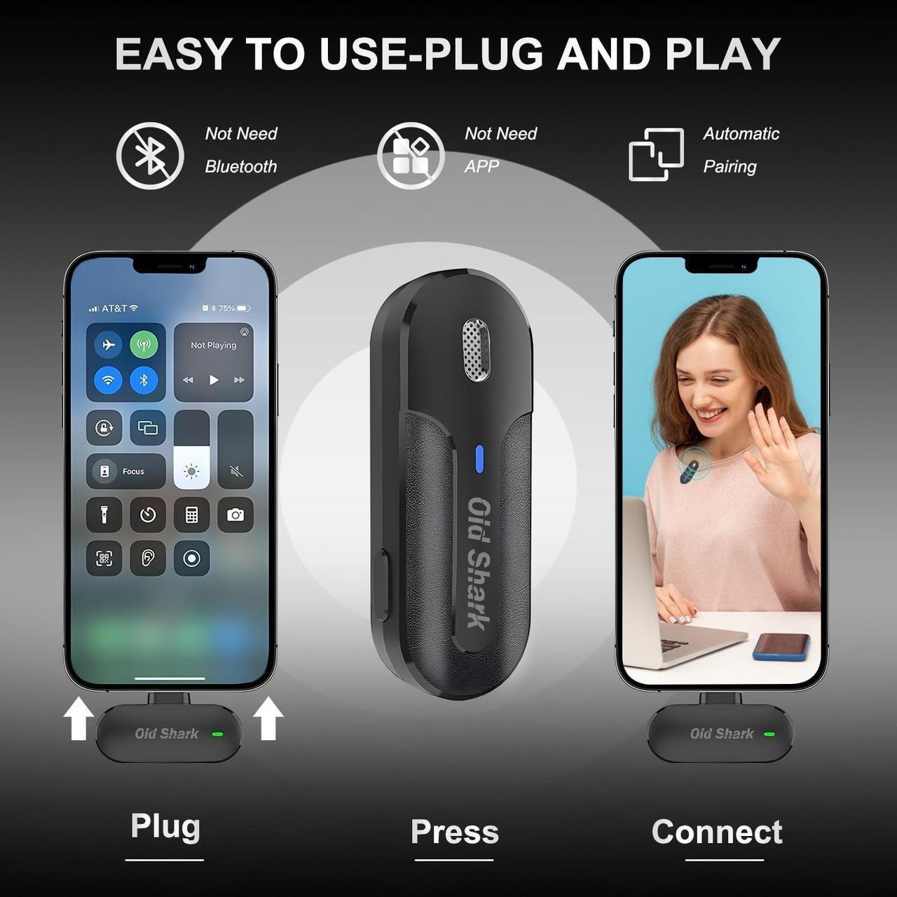 Alt view image 5 of 7 - 2 Pack Wireless Lavalier Microphone for iPhone Android, Cordless Omnidirectional Clip Microphone, Plug and Play Microphone for Meetings, Game Live Broadcast, Video Recording, Vlog YouTube TikTok