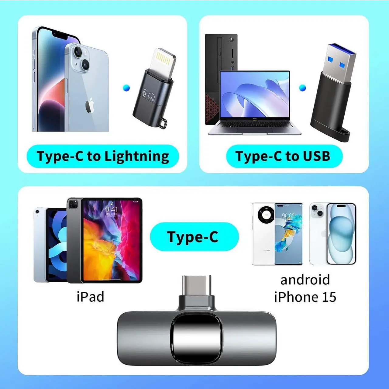 Alt view image 6 of 7 - Wireless Lavalier Microphone Lapel Mics, 2 Pack 3-in-1 Mini Cordless Small Clip Microphone, Magnetic 360°Adjustable Microphone Noise Canceling