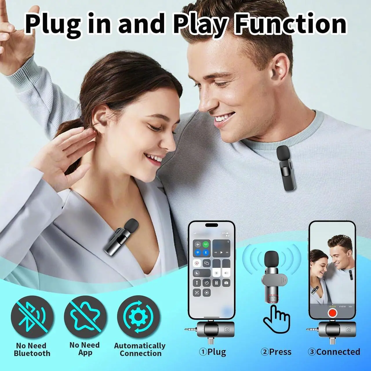 Alt view image 3 of 7 - Wireless Lavalier Microphone Lapel Mics, 2 Pack 3-in-1 Mini Cordless Small Clip Microphone, Magnetic 360°Adjustable Microphone Noise Canceling