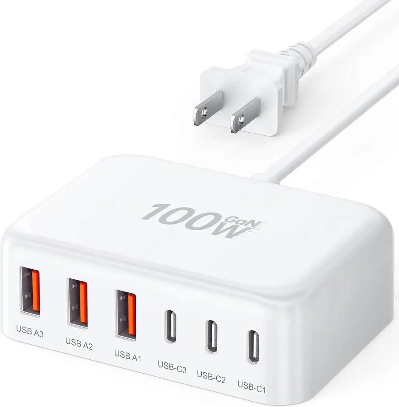 Main image of USB C Fast Charger 100W GaN 6 Port Type USB C Charging Station Hub Block USB C Wall Charger Power Strip Adapter Plug Cube Brick 3 USB C 3 USB A for iPad iPhone 15 14 13 12 11 Pro Max Pixel Note Galaxy