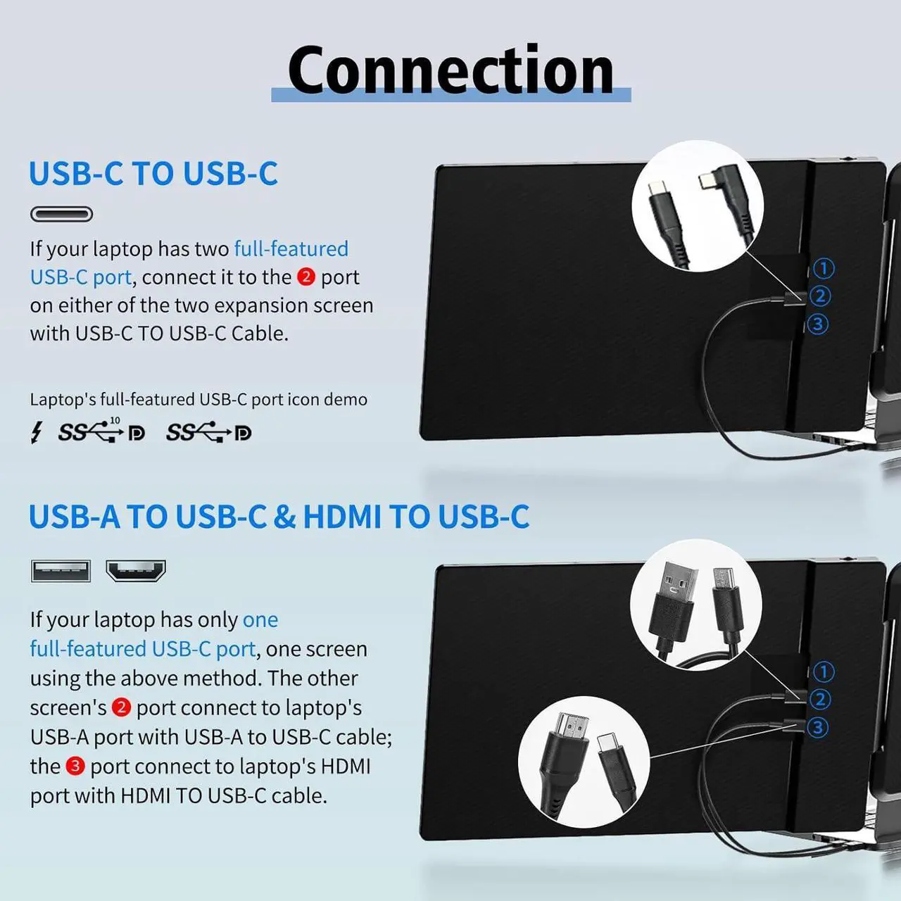 Alt view image 3 of 7 - Laptop Screen Extender Triple Monitor - 14" Portable Monitor FHD 1080P Tri-screen Attachment Extended for Laptop Extra Screen Compatible with Windows Mac Dex Chrome Travel Work Fits 13-17" Laptops
