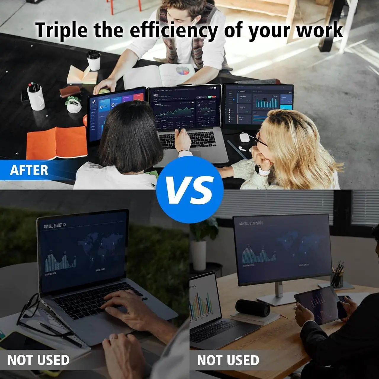Alt view image 7 of 7 - Laptop Screen Extender Triple Monitor - 14" Portable Monitor FHD 1080P Tri-screen Attachment Extended for Laptop Extra Screen Compatible with Windows Mac Dex Chrome Travel Work Fits 13-17" Laptops