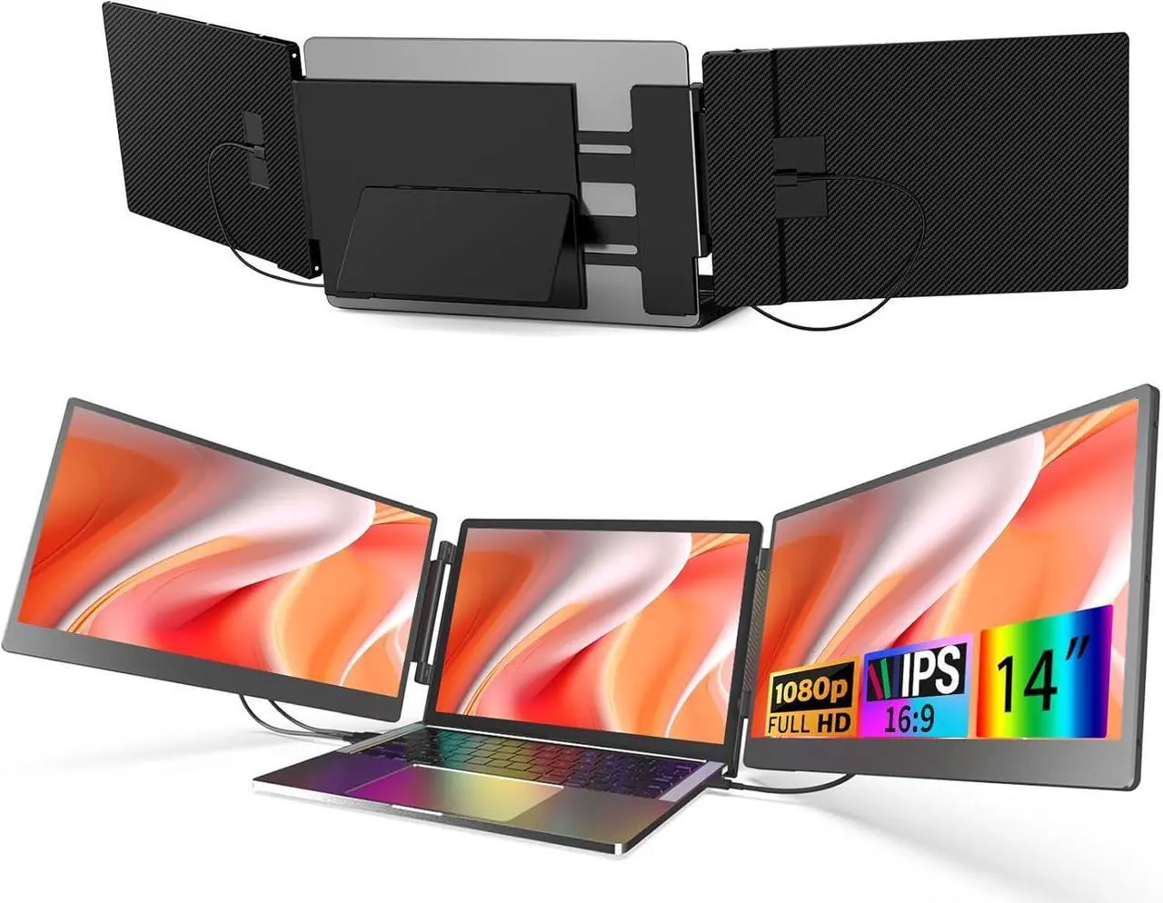 Main image of Triple Laptop Screen Extender Portable Monitor: 14" FHD 1080P IPS Triple Screen Laptop Monitor Extender for 13-16.5" Laptop Plug and Play Triple Portable Monitor For Laptop/MAC/Wins/Android/Linux