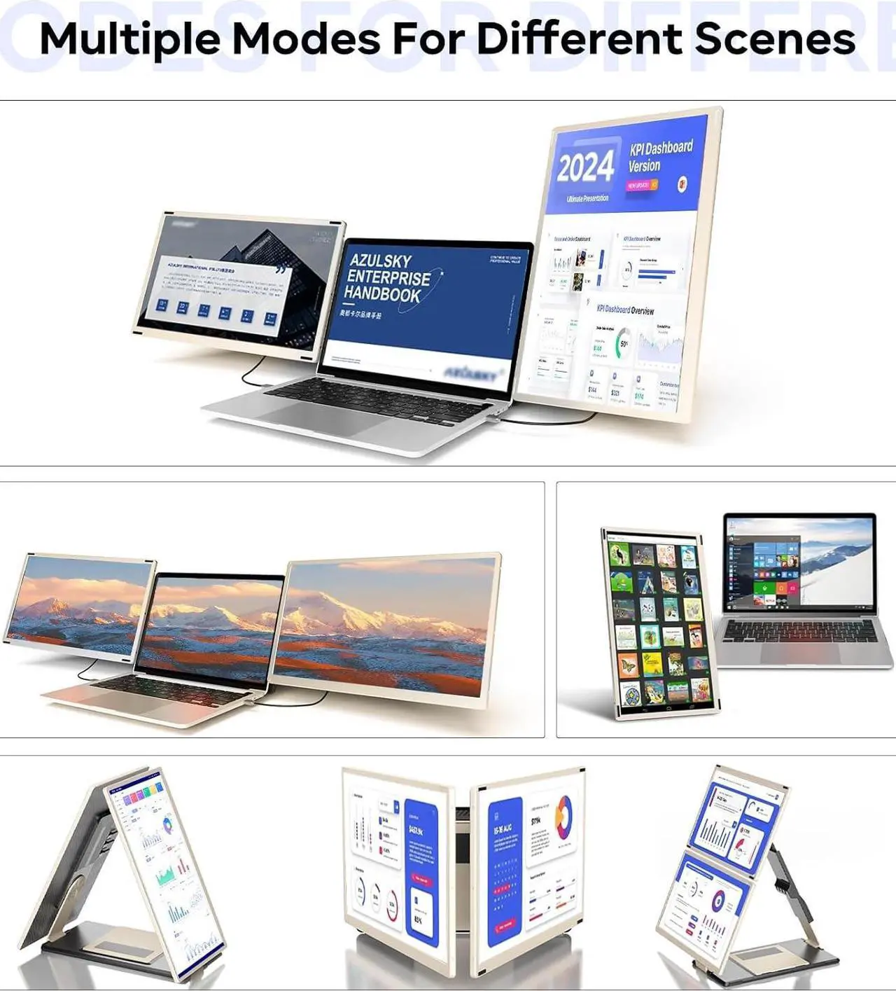 Alt view image 4 of 7 - Laptop Screen Extender, 15.6" Portable Monitor, FHD 1080P IPS 360° Rotation Screen Triple Monitor Laptops, Removable Multi-mode monitor for 13-17 Laptops compatible with Mac/Wins/Android/Dex
