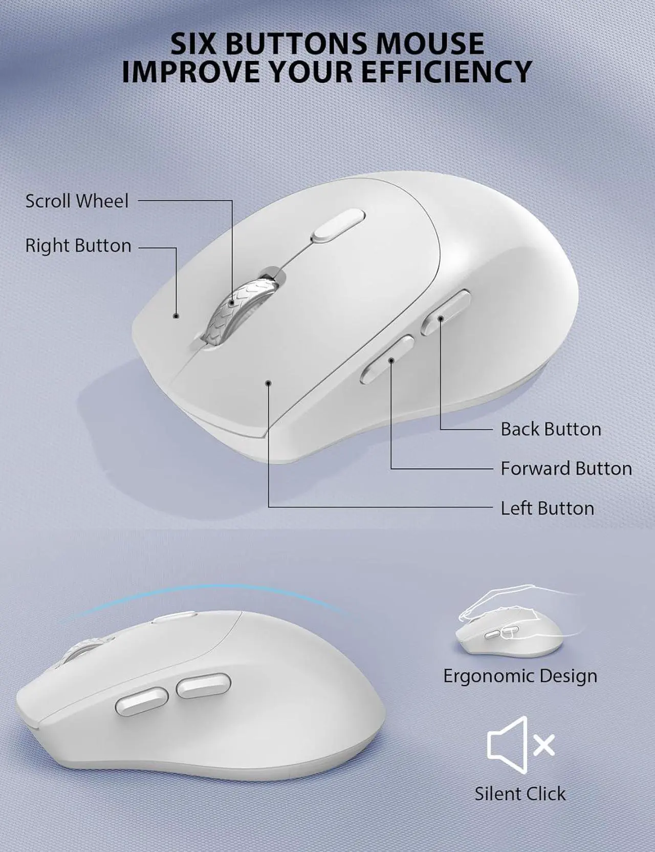 Alt view image 6 of 7 - Wireless Keyboard and Mouse Combo - Full-Sized Ergonomic Keyboard with Wrist Rest, Phone Holder, Sleep Mode, Silent 2.4GHz Cordless Keyboard Mouse Combo for Computer, Laptop, PC, Mac, Windows,White