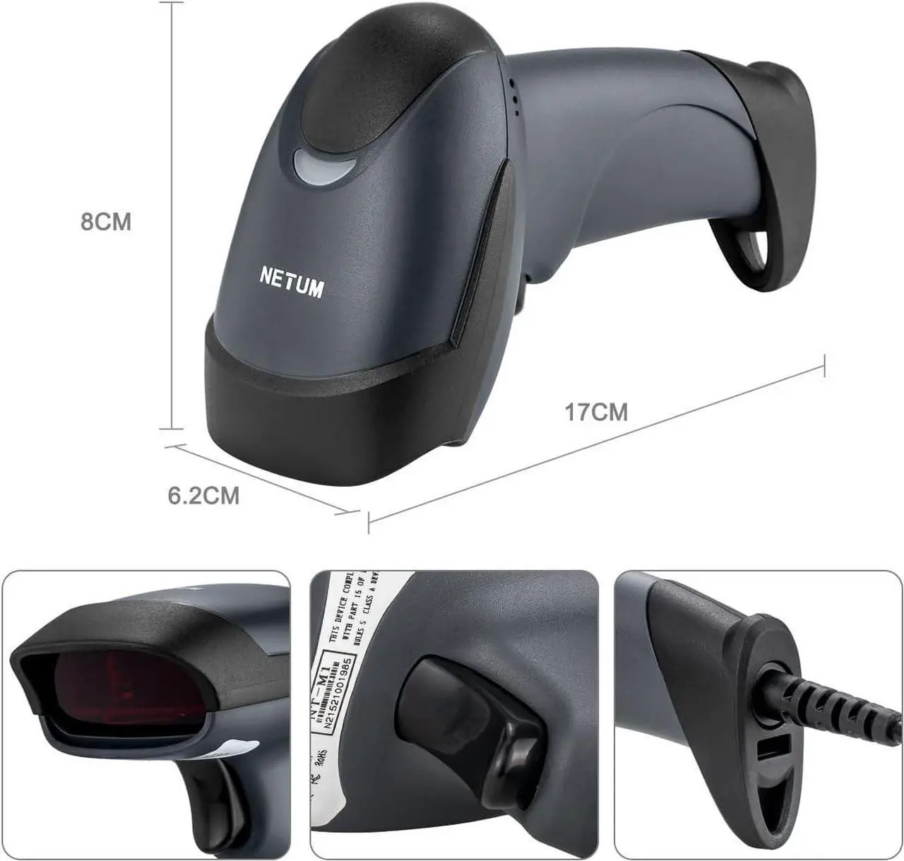 Alt view image 7 of 7 - NETUM USB Laser Barcode Scanner, Handheld 1D Wired Bar Code Scanner Scanning UPC EAN Reader Gun Retails for Supermarket, Convenience Store, Warehouse