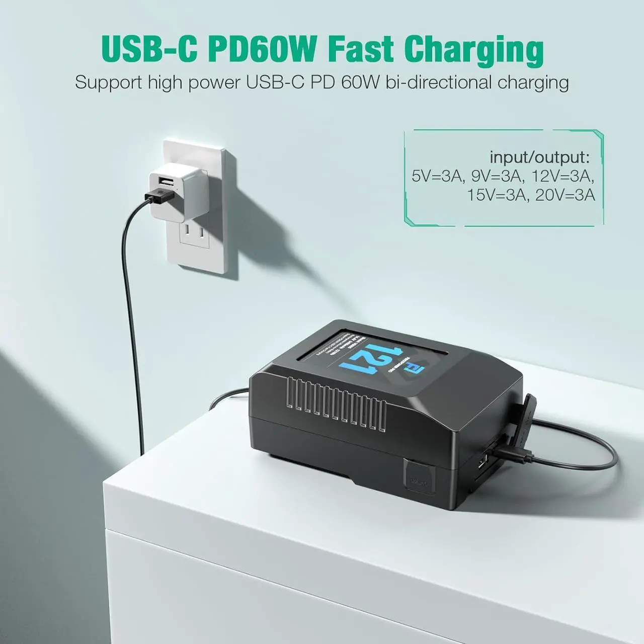 Alt view image 3 of 7 - V Mount/V-Lock Battery, 121Wh(8400mAh, 14.4V) V-Mount Battery Support PD 60W USB-C Fast Charger, with D-TAP, USB-A, USB-C Port, for Video Broadcast Camera Camcorder Monitor LED Light