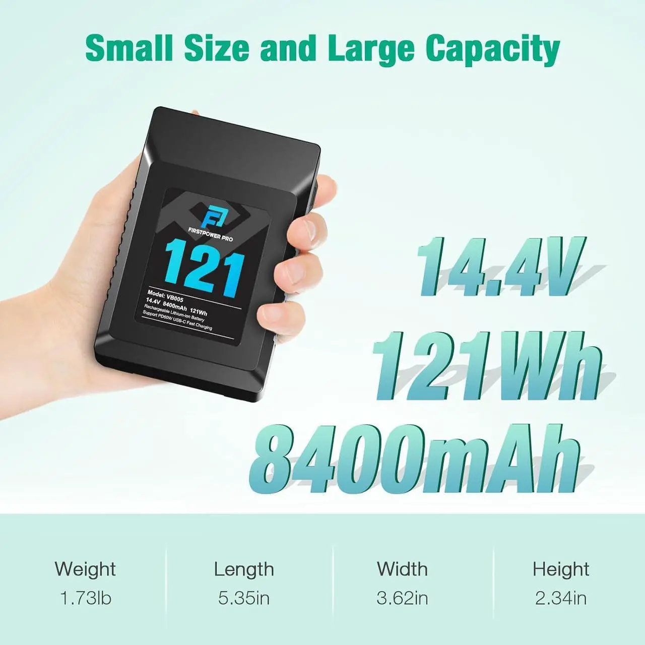 Alt view image 7 of 7 - V Mount/V-Lock Battery, 121Wh(8400mAh, 14.4V) V-Mount Battery Support PD 60W USB-C Fast Charger, with D-TAP, USB-A, USB-C Port, for Video Broadcast Camera Camcorder Monitor LED Light