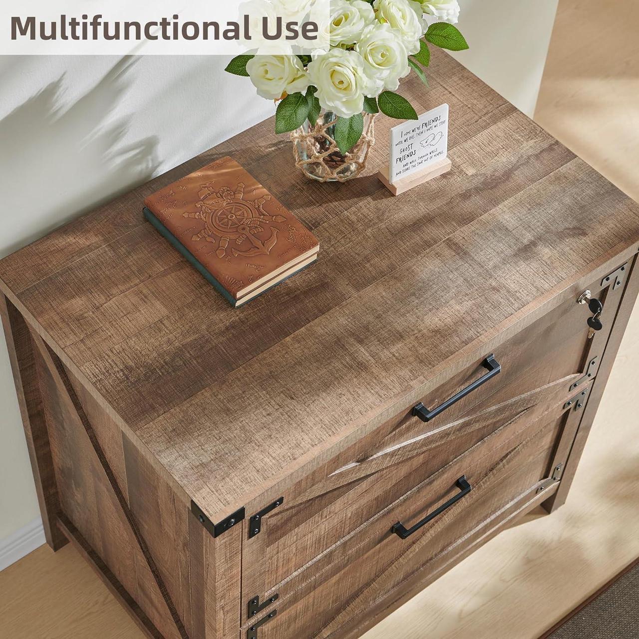 Alt view image 7 of 7 - 2 Drawer Farmhouse File Cabinet, Lateral Filing Cabinet for Home Office, Compatible Legal Letter A4 F4 Size,GRAY