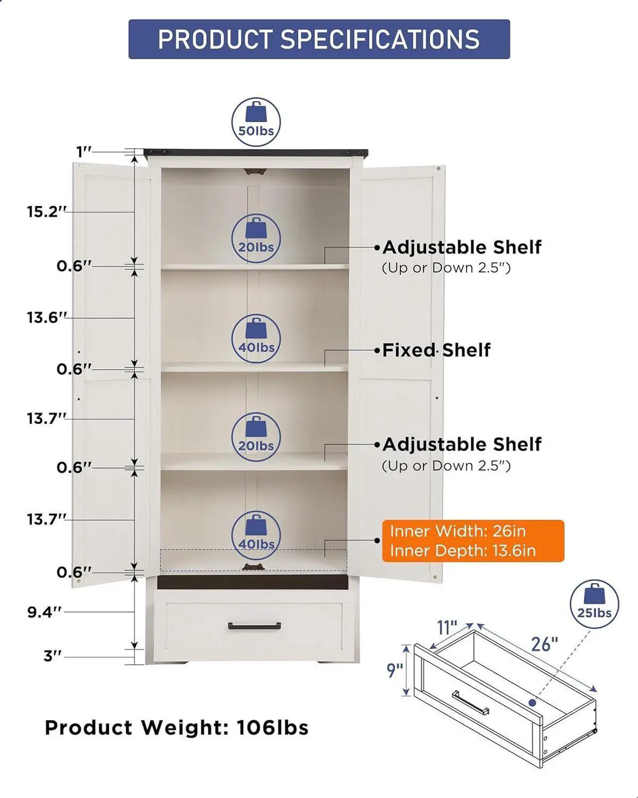 Alt view image 6 of 7 - 72" Tall Farmhouse Kitchen Pantry with Adjustable Shelves, Large Wood Kitchen Storage Cabinets with 2 Barn Doors & Drawer, Versatile Storage for Dining Room, Bathroom, Antique White
