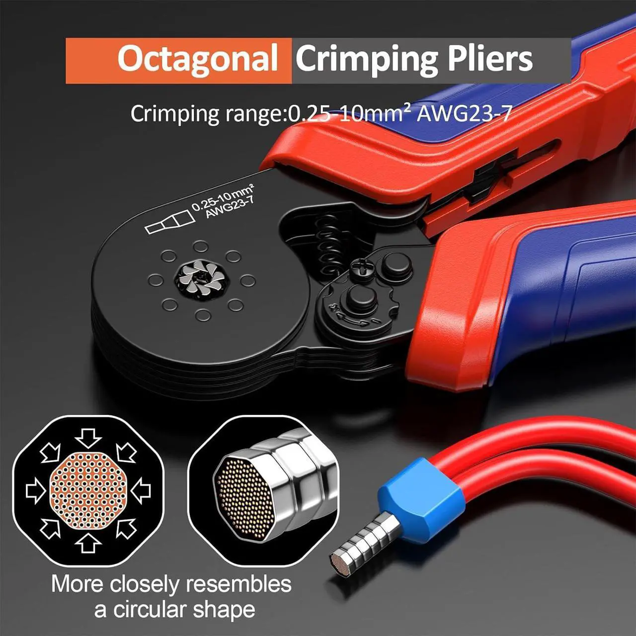 Alt view image 2 of 7 - Ferrule Crimping Tool Kit, Octagonal Crimping Pliers with 1250PCS Single & Twin Ferrules Connectors, Self-Adjustable Ratchet Ferrule Terminals Crimper AWG 23-7