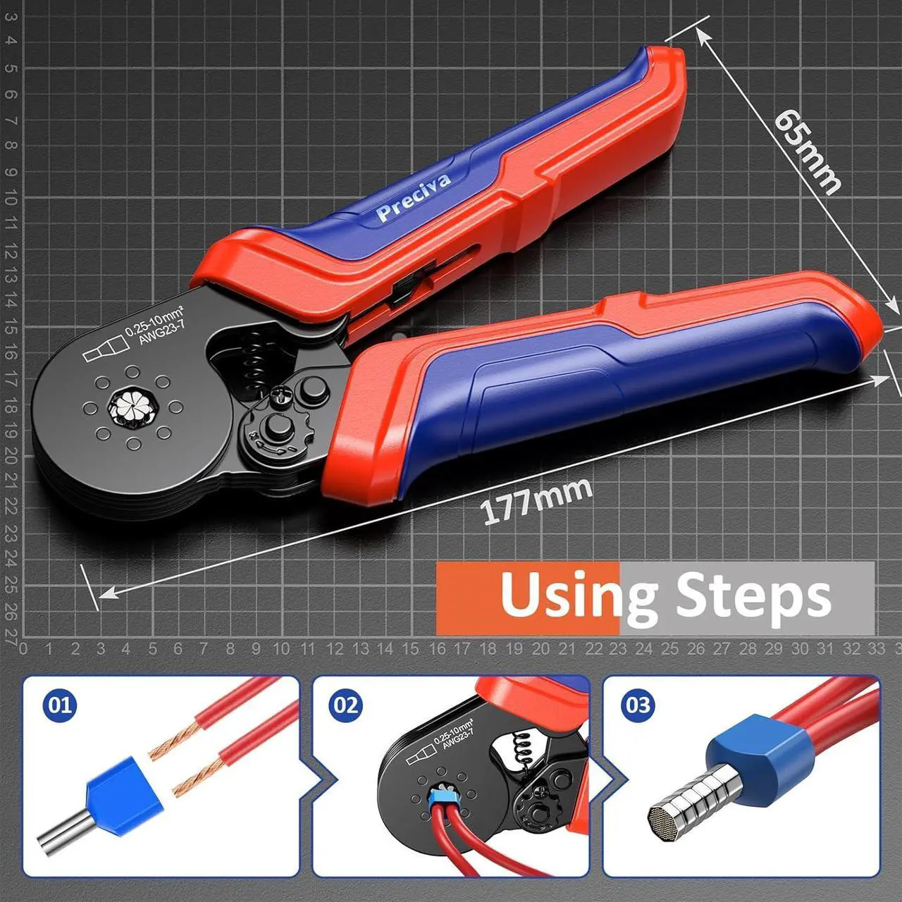 Alt view image 6 of 7 - Ferrule Crimping Tool Kit, Octagonal Crimping Pliers with 1250PCS Single & Twin Ferrules Connectors, Self-Adjustable Ratchet Ferrule Terminals Crimper AWG 23-7