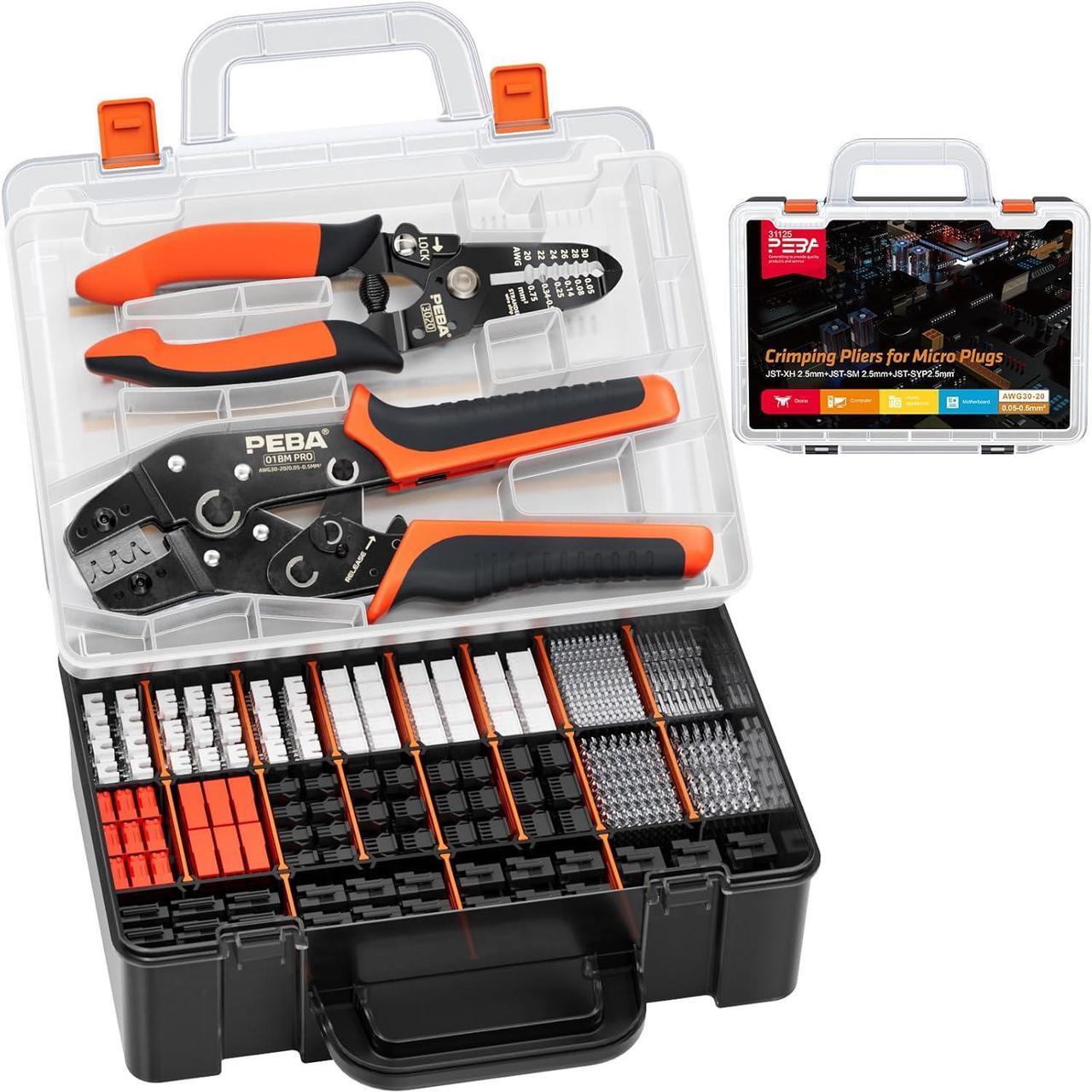 Main image of JST Electrical Connectors Crimping Kit, Micro Connector Pin Crimping Tool AWG30-20 with 20 types JST-XH/JST-SM/SYP Electrical Connectors+Wire Stripper, Ratcheting Crimper for JST,Dupont,KF2510