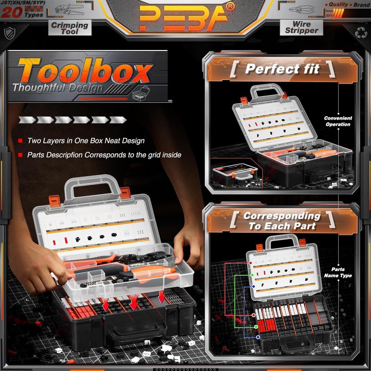 Alt view image 3 of 7 - JST Electrical Connectors Crimping Kit, Micro Connector Pin Crimping Tool AWG30-20 with 20 types JST-XH/JST-SM/SYP Electrical Connectors+Wire Stripper, Ratcheting Crimper for JST,Dupont,KF2510