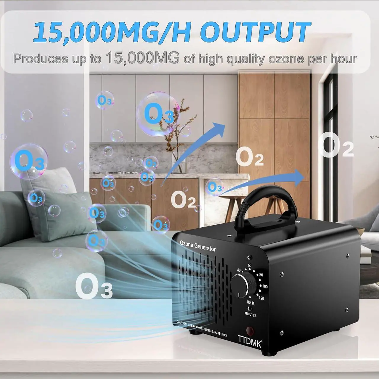 Alt view image 2 of 7 - Ozone Generator 15,000mg/h, Commercial Ozone Machine Odor Removal, High Capacity Ozone Machine, Home Ozone Generator for Car, Home, Smoke, Pet, etc (Black)