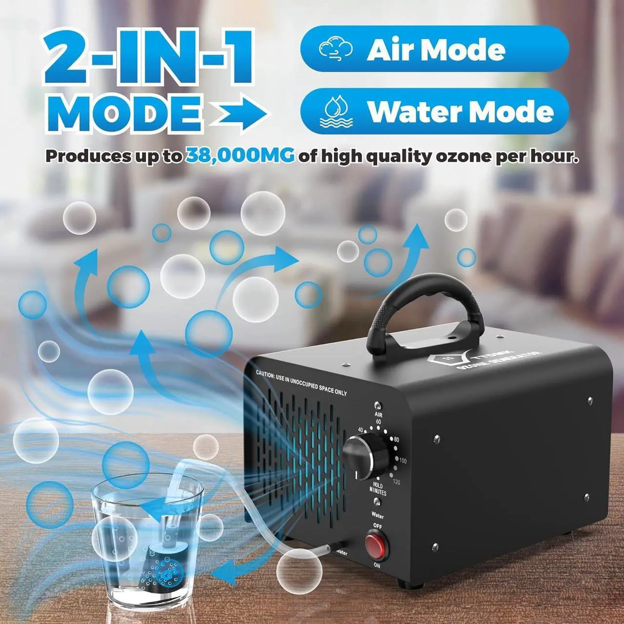 Alt view image 7 of 7 - Ozone Generator & Ozone Generator Water 38,000mg/h, High Capacity Ozone Machine, Commercial Ozone Machine Odor Removal, Home Ozone Generator for Car, Home and cleaning fruits, vegetables, etc