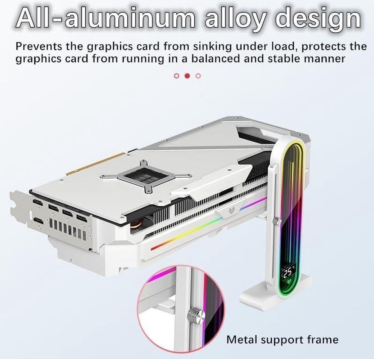 Alt view image 6 of 7 - Graphics Card Support Bracket, Height Adjustable RGB GPU Stand with Temperature Display, 5V 3PIN Video Card Support Holder, Anti Sag Bracket & Magnetic Base for PC Graphics Cards - Black