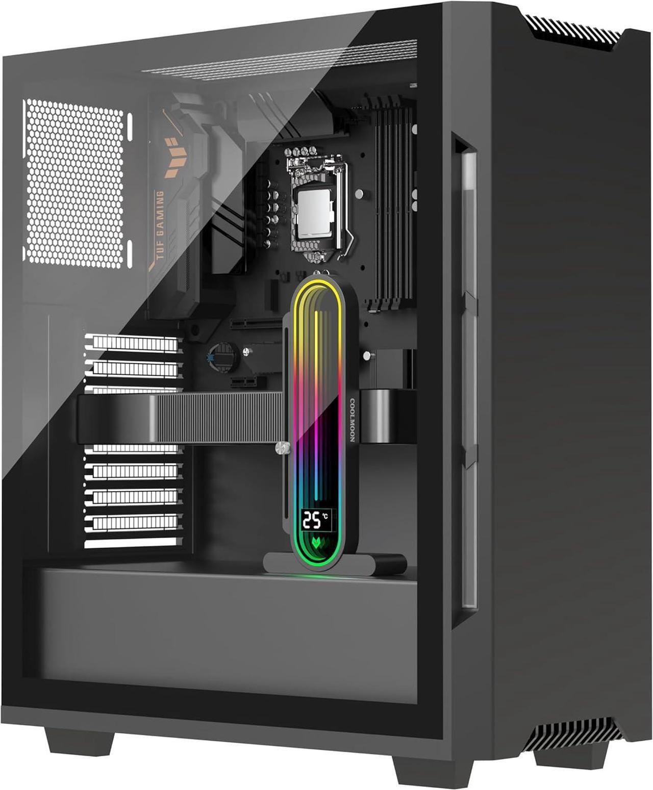 Alt view image 7 of 7 - Graphics Card Support Bracket, Height Adjustable RGB GPU Stand with Temperature Display, 5V 3PIN Video Card Support Holder, Anti Sag Bracket & Magnetic Base for PC Graphics Cards - Black