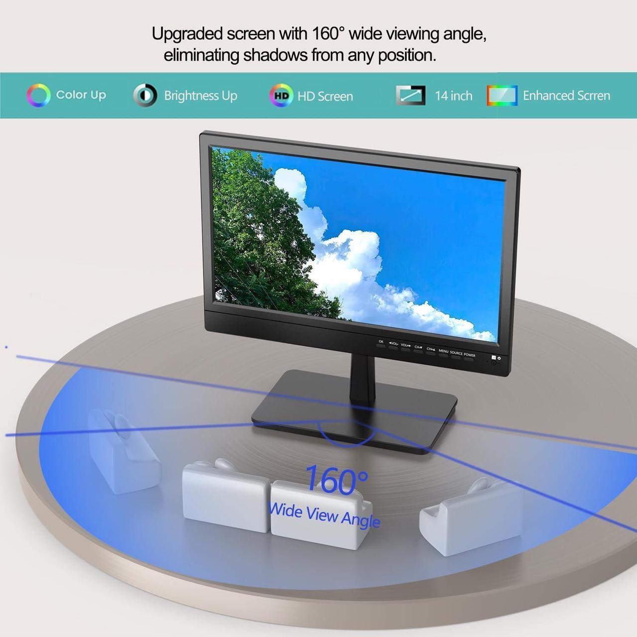 Alt view image 3 of 7 - 14 inch Small Flat Screen Kitchen TV with Antenna ATSC Tuner/USB/HDMI/AV/VGA, Built-in TV Stand and Remote Control for Car,RV,Camping,Outdoor or Office