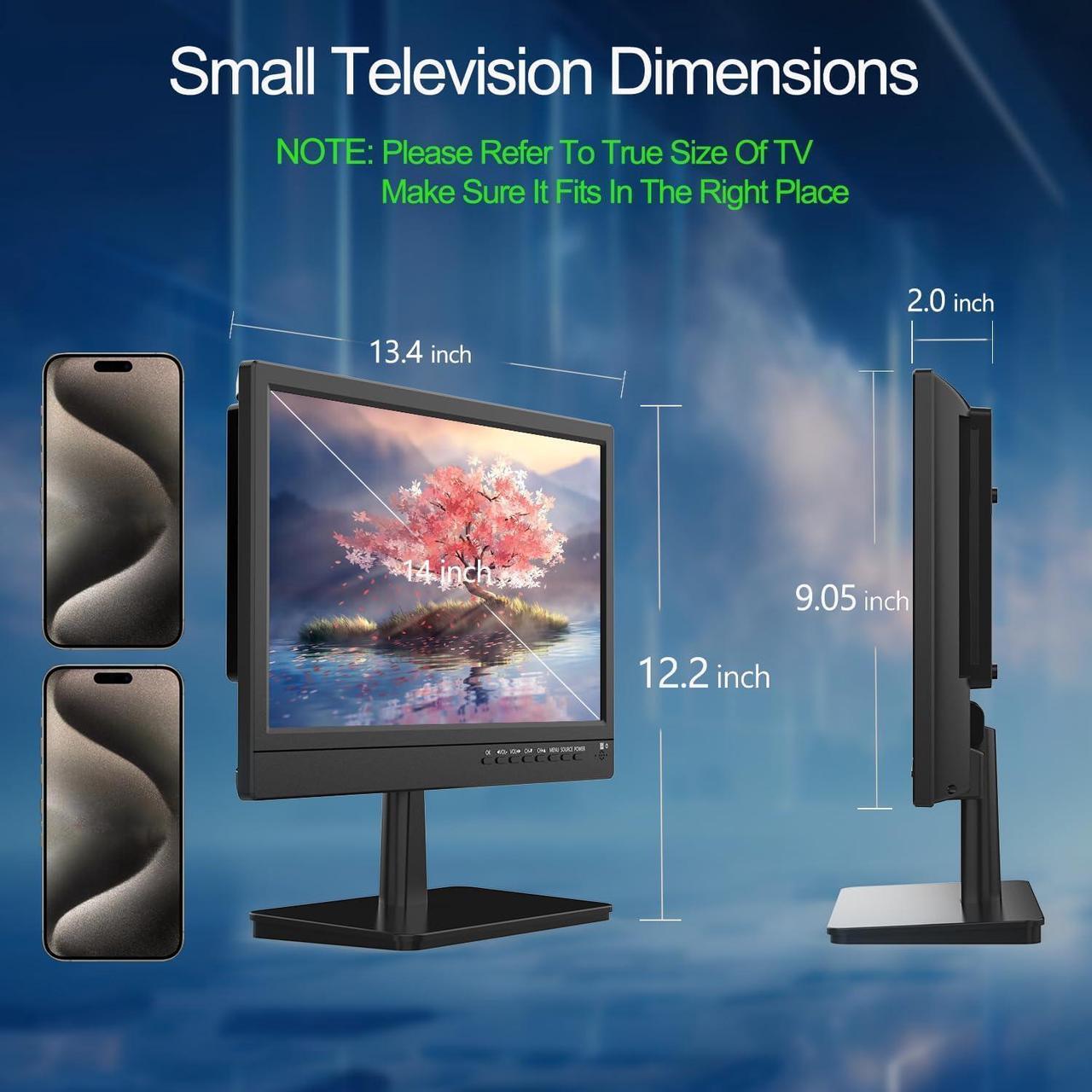 Alt view image 2 of 7 - 14 inch Small Flat Screen Kitchen TV with Antenna ATSC Tuner/USB/HDMI/AV/VGA, Built-in TV Stand and Remote Control for Car,RV,Camping,Outdoor or Office
