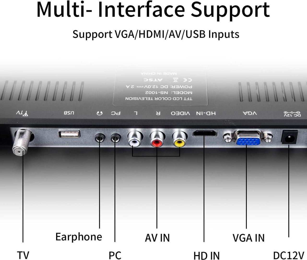 Alt view image 2 of 7 - 17 inch TV,Small Widescreen LED TV with Antenna,Digital ATSC Tuner-Free HD Local Channels,HDMI VGA USB Port,12 Volt Charger Cable/AC Power TV for Camping,Caravan and Kitchen
