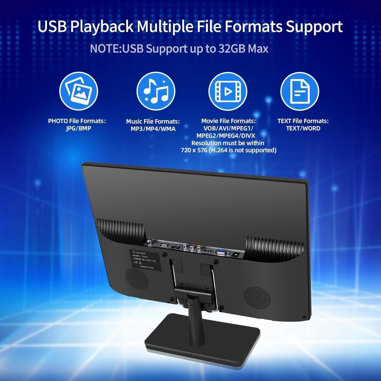 Alt view image 5 of 7 - 17 inch TV,Small Widescreen LED TV with Antenna,Digital ATSC Tuner-Free HD Local Channels,HDMI VGA USB Port,12 Volt Charger Cable/AC Power TV for Camping,Caravan and Kitchen