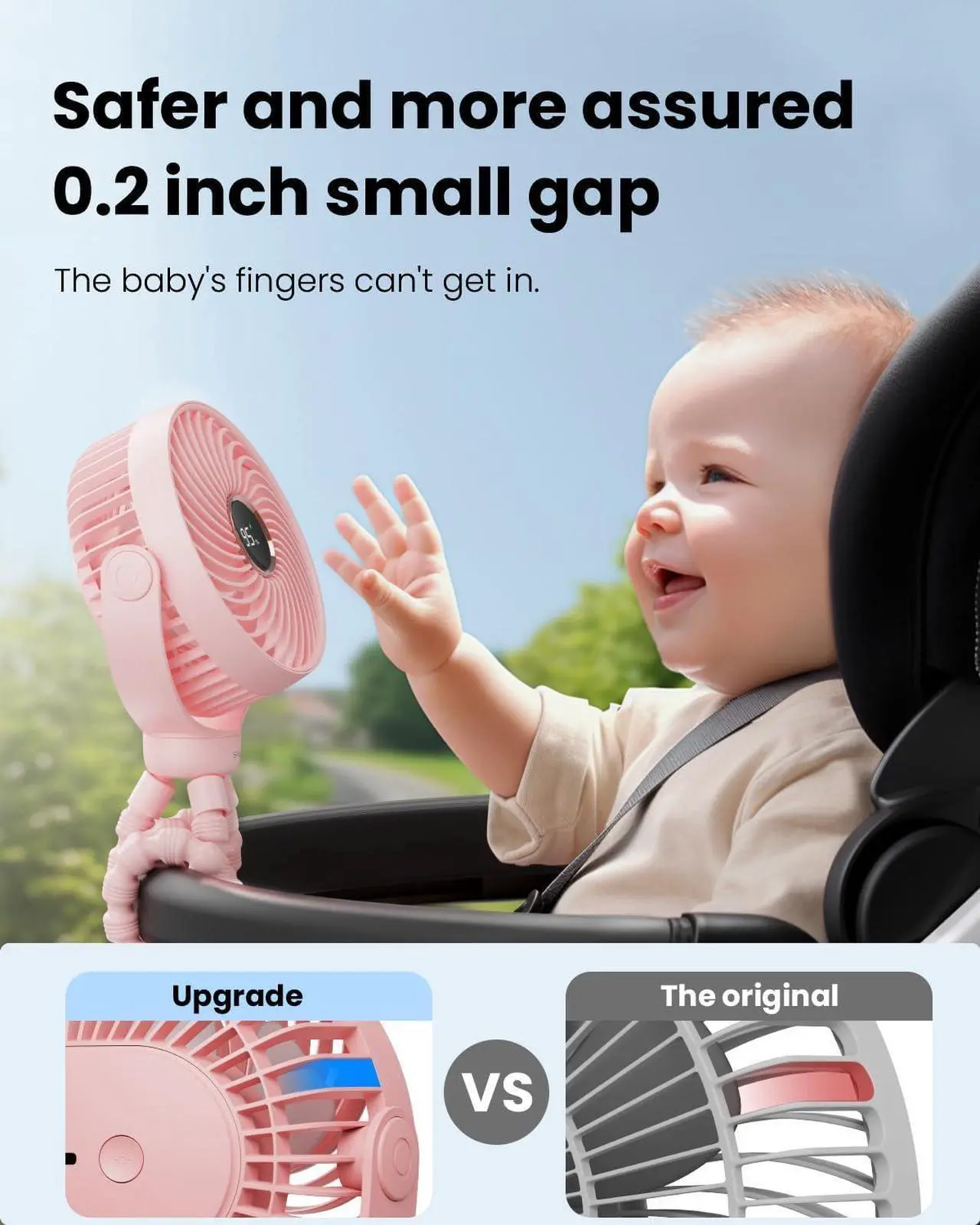 Alt view image 2 of 6 - Stroller Fan, LED Light Portable Fan, 3600mAh Battery Operated Small Clip on Fan, 4 Speed Rechargeable Mini Personal Fan Cooling Travel Fan For Car Seat Crib Treadmill (Pink)