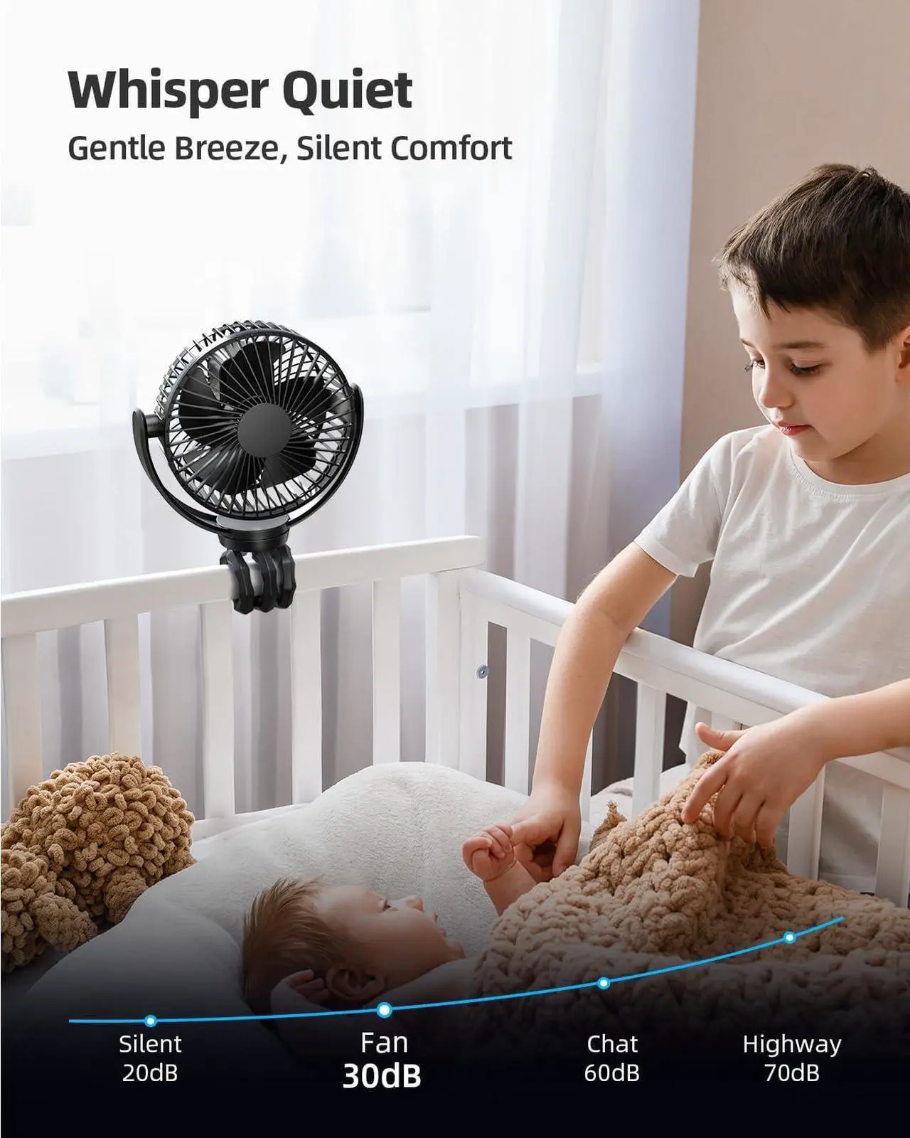 Alt view image 4 of 6 - 5000Mah Portable Battery Operated Fan, Baby Stroller Fan Flexible Tripod Small Clip on fan for Bike & Treadmill,USB Rechargeable and Handheld Cooling Fan for Travel, Car Seat, Golf Cart, Bed