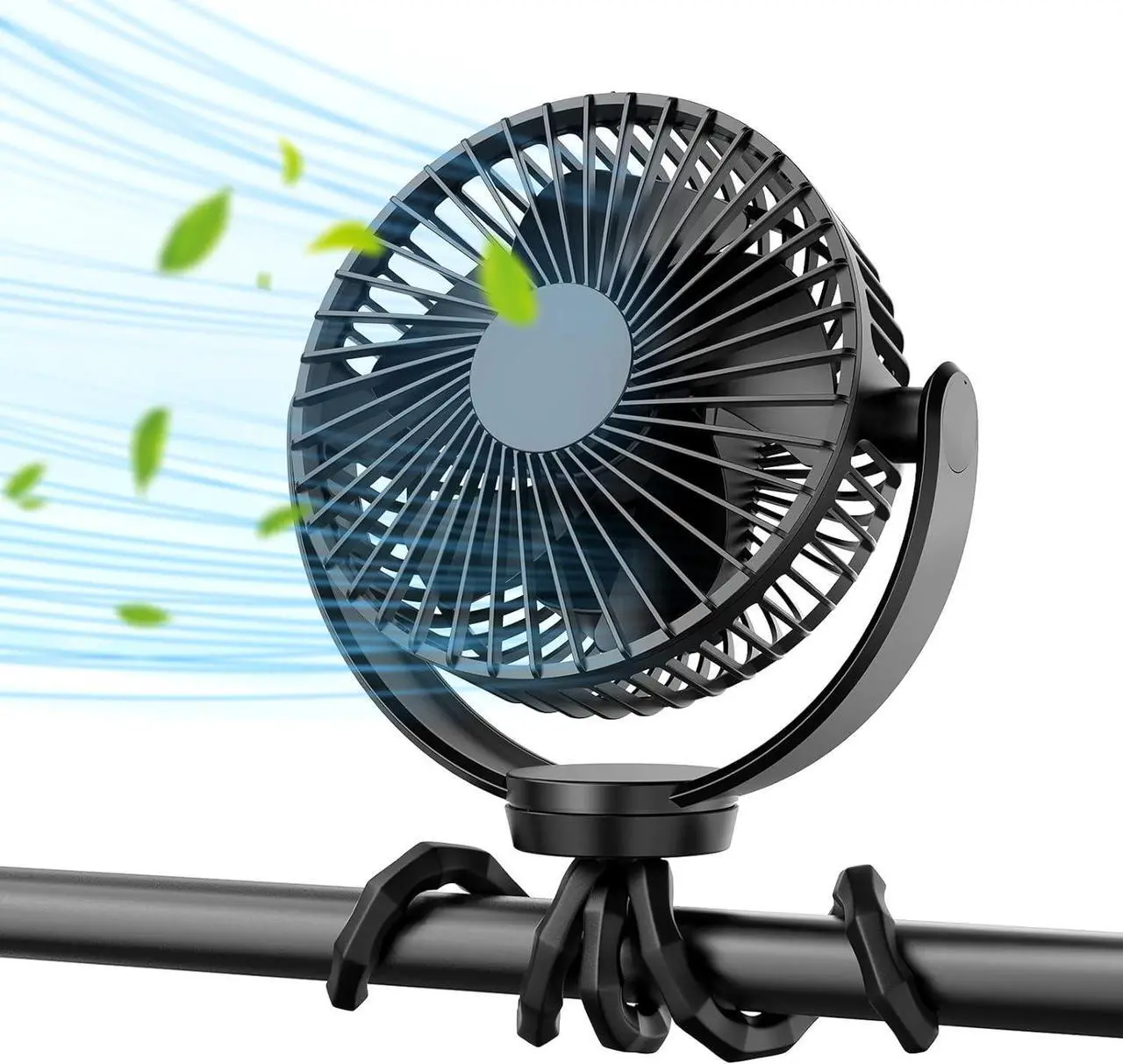 Main image of 5000Mah Portable Battery Operated Fan, Baby Stroller Fan Flexible Tripod Small Clip on fan for Bike & Treadmill,USB Rechargeable and Handheld Cooling Fan for Travel, Car Seat, Golf Cart, Bed