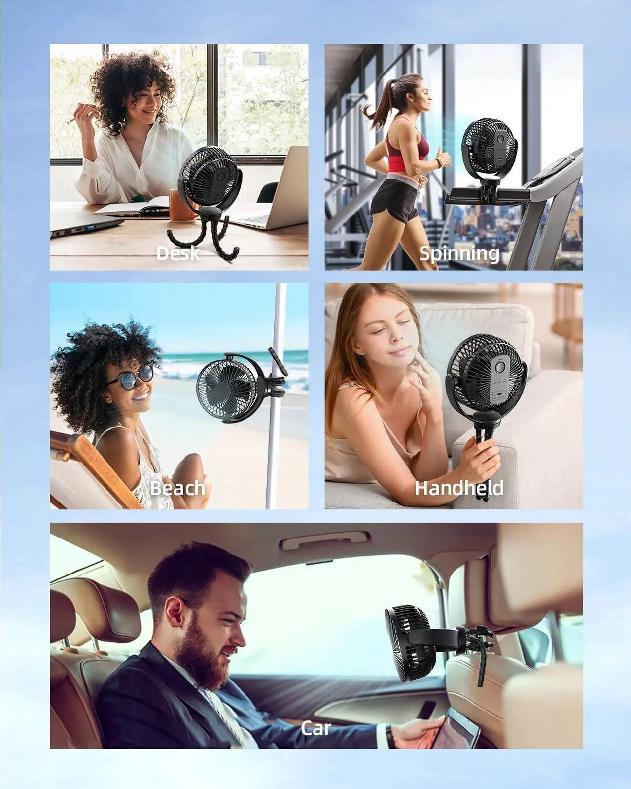 Alt view image 6 of 6 - 5000Mah Portable Battery Operated Fan, Baby Stroller Fan Flexible Tripod Small Clip on fan for Bike & Treadmill,USB Rechargeable and Handheld Cooling Fan for Travel, Car Seat, Golf Cart, Bed