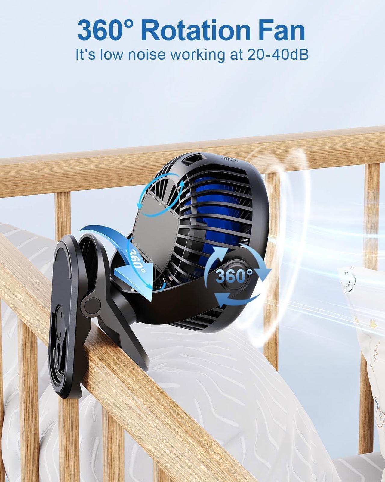 Alt view image 4 of 7 - Portable Clip on Fan - Battery Operated Stroller Fan, 4000mAh Small Rechargeable Fan with LED Display, 4 Speeds, Mini Personal Cooling Desk Fan for Golf Cart Travel Camping Gym (Black)