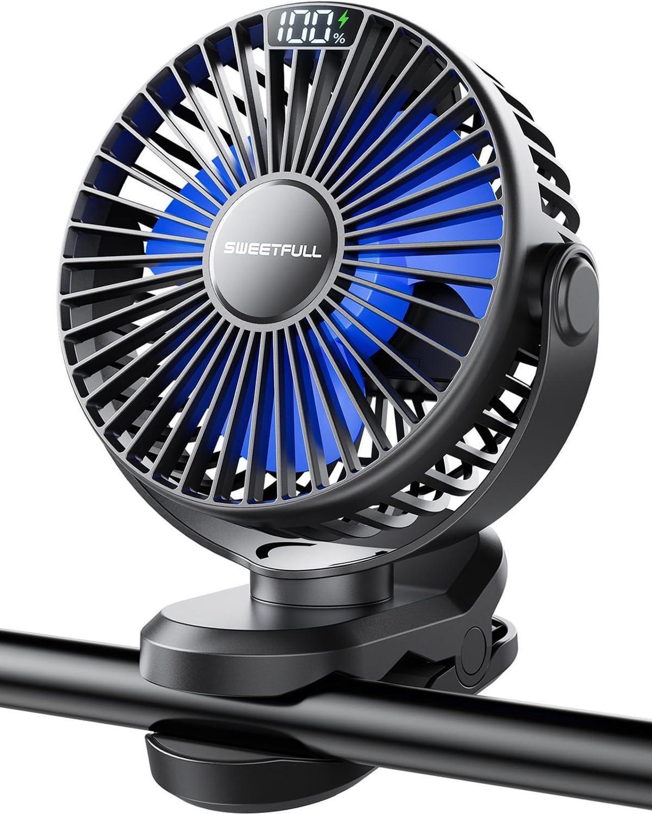 Main image of Portable Clip on Fan - Battery Operated Stroller Fan, 4000mAh Small Rechargeable Fan with LED Display, 4 Speeds, Mini Personal Cooling Desk Fan for Golf Cart Travel Camping Gym (Black)