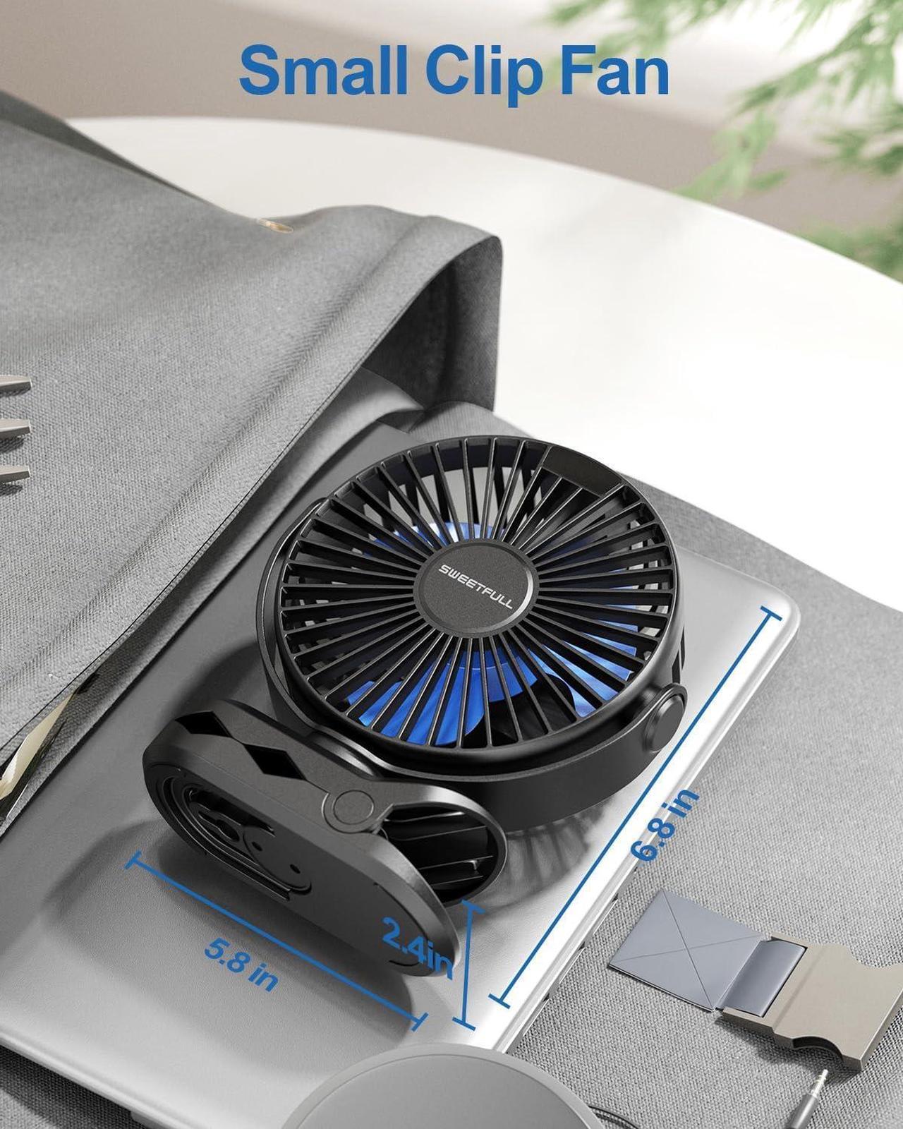 Alt view image 7 of 7 - Portable Clip on Fan - Battery Operated Stroller Fan, 4000mAh Small Rechargeable Fan with LED Display, 4 Speeds, Mini Personal Cooling Desk Fan for Golf Cart Travel Camping Gym (Black)