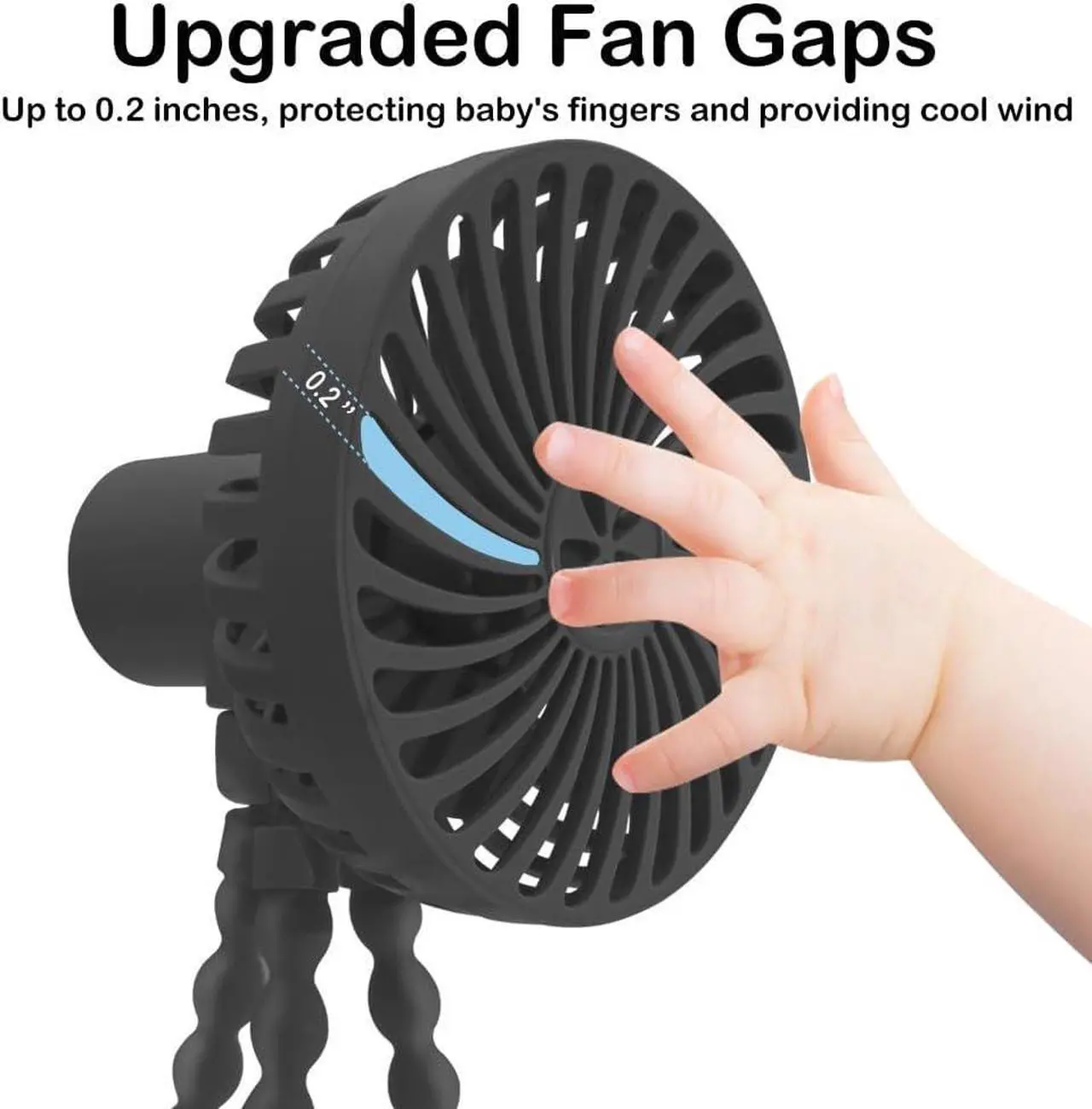 Alt view image 3 of 7 - Stroller Fan Portable Fan with 3 Speed can Work 4-12 Hours,Personal Fan with Flexible Tripod Clip on Student Bed Desk Bike Crib Treadmill Camping Traveling-Car Seat Fan Black