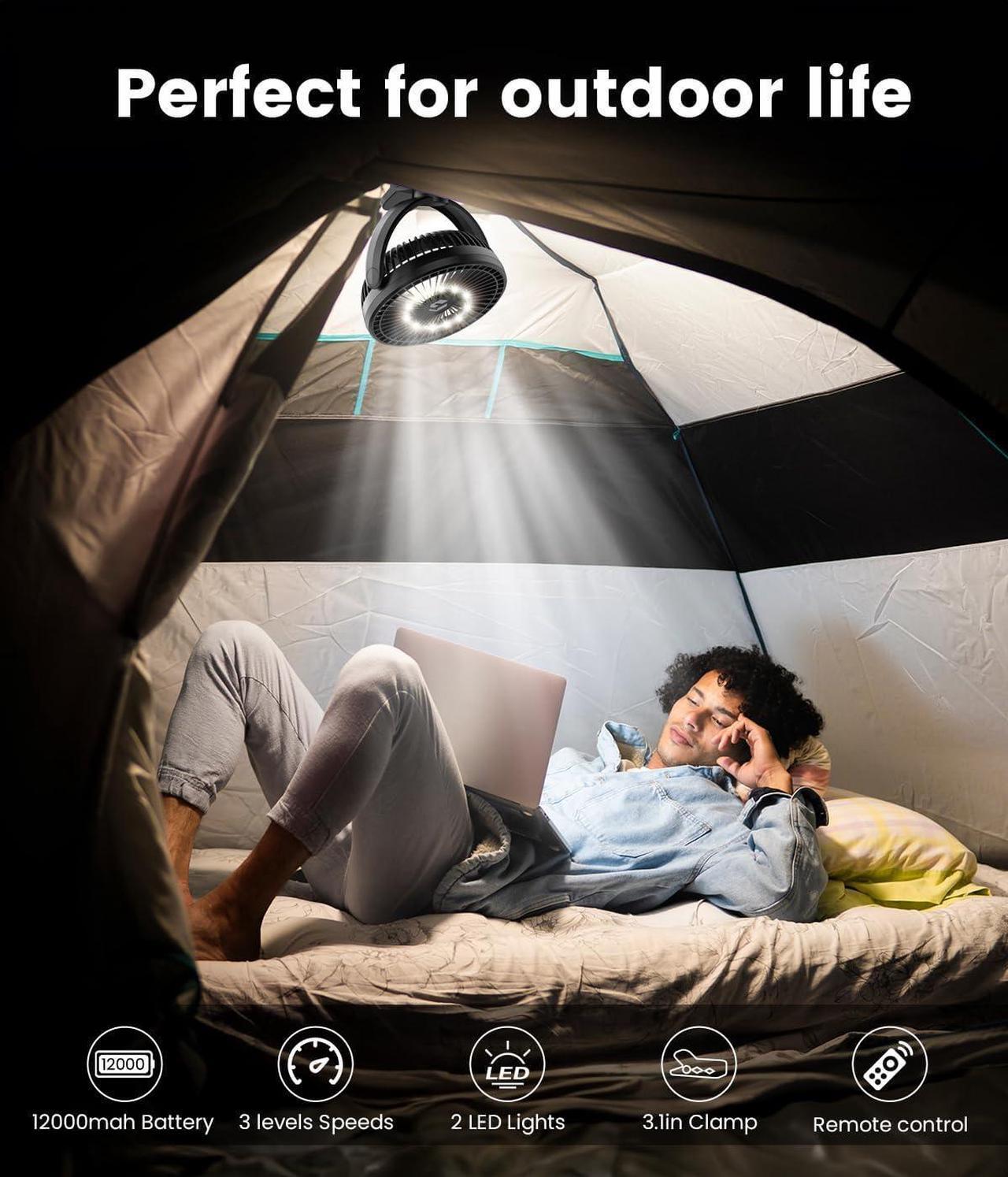 Alt view image 5 of 7 - 8-inch Clip on Fan - 12000mAh Portable Fan Battery Rechargeable with 3 Speeds and Strong Airflow, USB Fan Small Desk Fan Personal Quiet Fan for Office Stroller Bedroom and Camping.