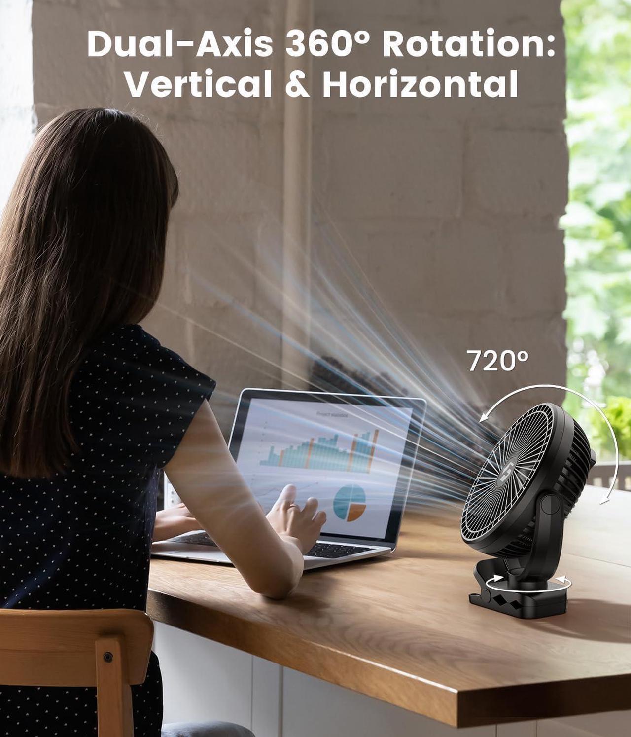 Alt view image 6 of 7 - 8-inch Clip on Fan - 12000mAh Portable Fan Battery Rechargeable with 3 Speeds and Strong Airflow, USB Fan Small Desk Fan Personal Quiet Fan for Office Stroller Bedroom and Camping.