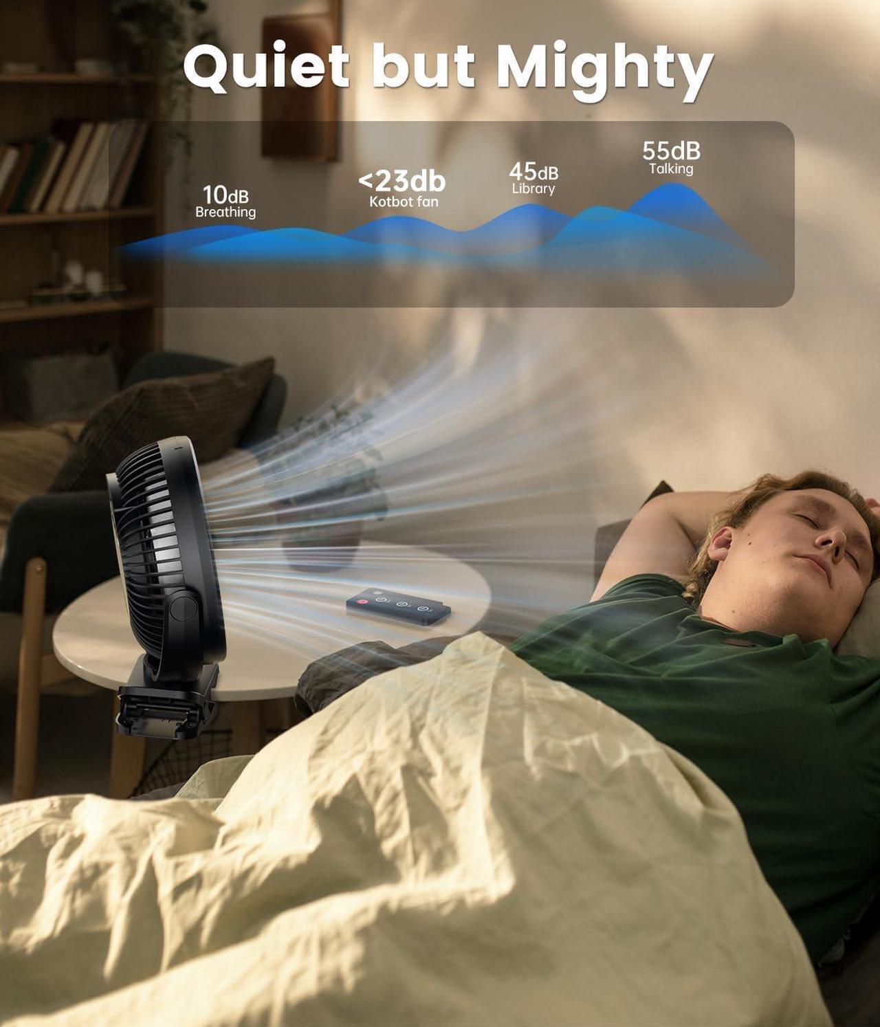 Alt view image 7 of 7 - 8-inch Clip on Fan - 12000mAh Portable Fan Battery Rechargeable with 3 Speeds and Strong Airflow, USB Fan Small Desk Fan Personal Quiet Fan for Office Stroller Bedroom and Camping.