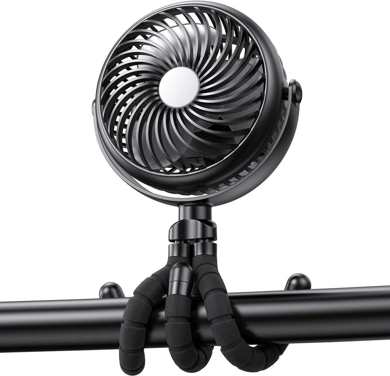Main image of Car Seat Fan - 5000mAh Battery Operated Baby Stroller Fan with Flexible Tripod - 360 Degree Rotatable Portable Clip on Fan for Tent Crib Golf Cart Bike Treadmill (Black)